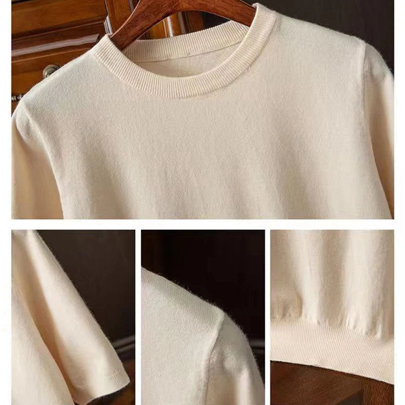Korean Superfine Merino Cashmere T-shirt Men Base Layer Merino Shirt Wicking Breathable Short T-shirt Luxury Clothing Thick