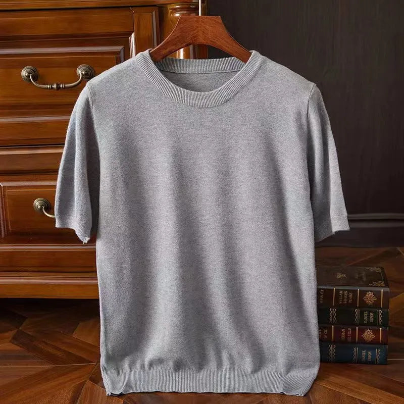 Korean Superfine Merino Cashmere T-shirt Men Base Layer Merino Shirt Wicking Breathable Short T-shirt Luxury Clothing Thick