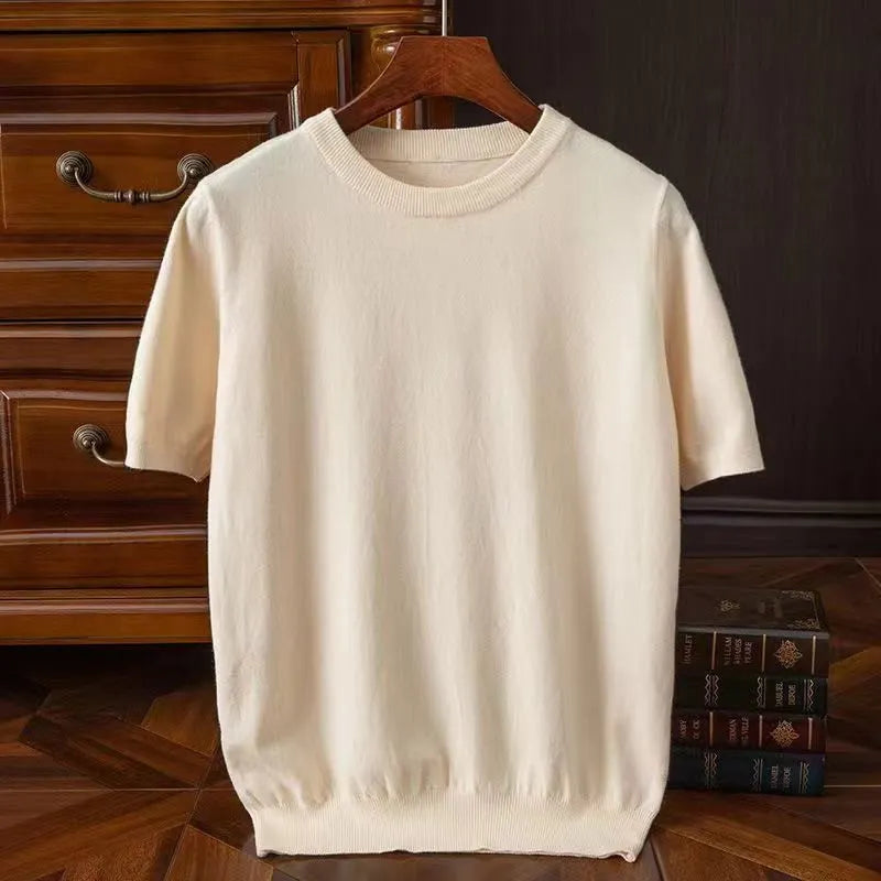 Korean Superfine Merino Cashmere T-shirt Men Base Layer Merino Shirt Wicking Breathable Short T-shirt Luxury Clothing Thick