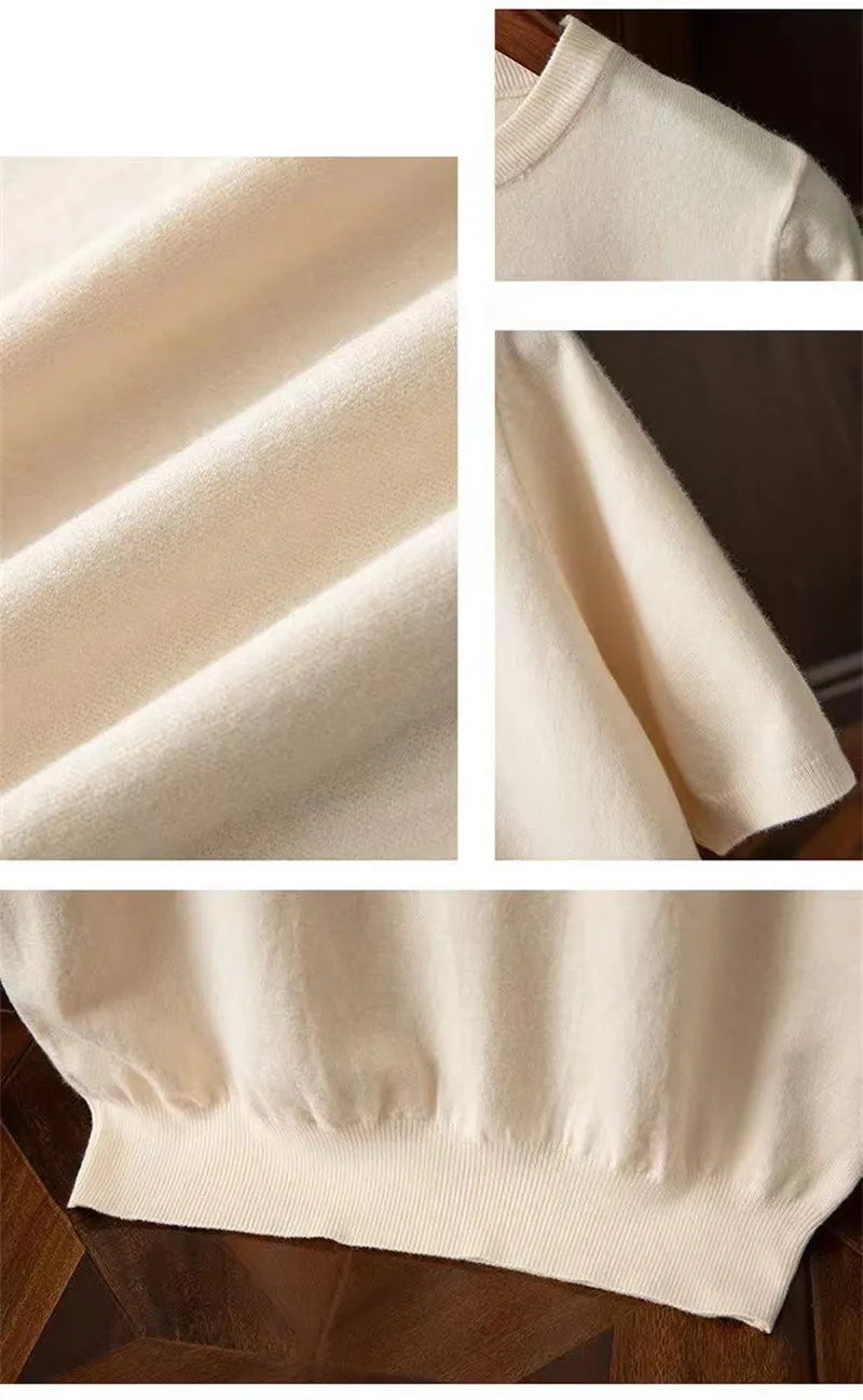 Korean Superfine Merino Cashmere T-shirt Men Base Layer Merino Shirt Wicking Breathable Short T-shirt Luxury Clothing Thick