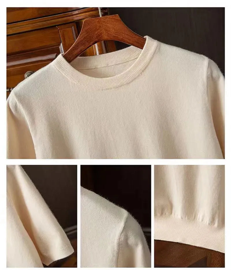 Korean Superfine Merino Cashmere T-shirt Men Base Layer Merino Shirt Wicking Breathable Short T-shirt Luxury Clothing Thick