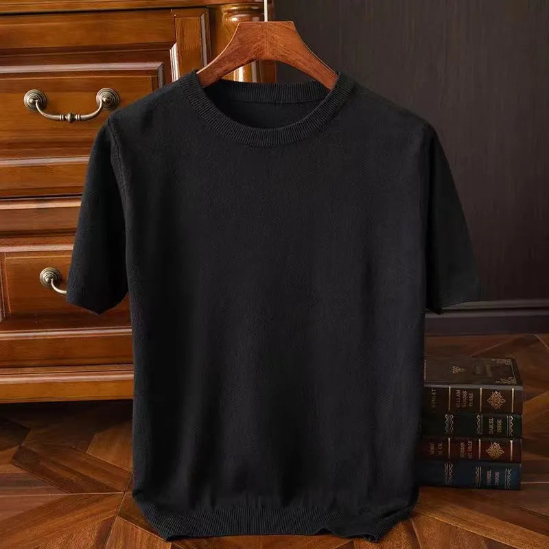 Korean Superfine Merino Cashmere T-shirt Men Base Layer Merino Shirt Wicking Breathable Short T-shirt Luxury Clothing Thick