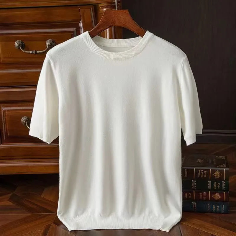 Korean Superfine Merino Cashmere T-shirt Men Base Layer Merino Shirt Wicking Breathable Short T-shirt Luxury Clothing Thick