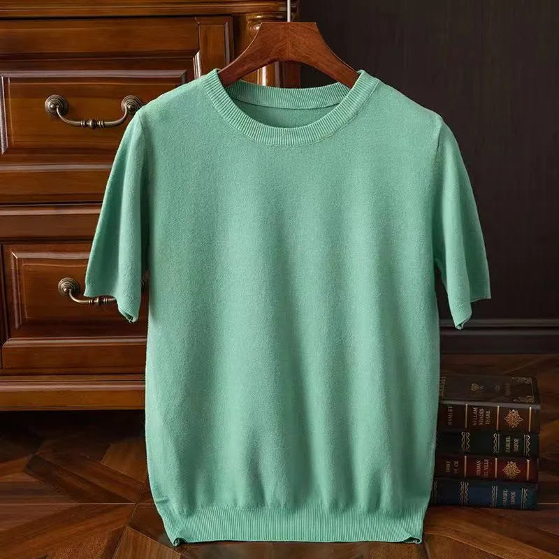 Korean Superfine Merino Cashmere T-shirt Men Base Layer Merino Shirt Wicking Breathable Short T-shirt Luxury Clothing Thick