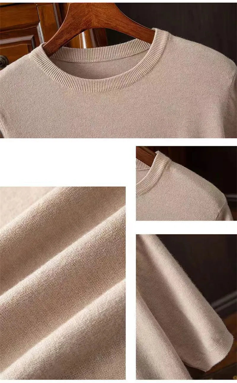 Korean Superfine Merino Cashmere T-shirt Men Base Layer Merino Shirt Wicking Breathable Short T-shirt Luxury Clothing Thick