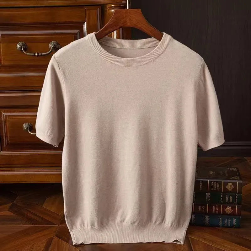 Korean Superfine Merino Cashmere T-shirt Men Base Layer Merino Shirt Wicking Breathable Short T-shirt Luxury Clothing Thick