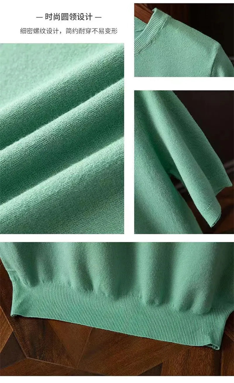 Korean Superfine Merino Cashmere T-shirt Men Base Layer Merino Shirt Wicking Breathable Short T-shirt Luxury Clothing Thick