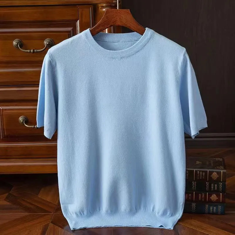 Korean Superfine Merino Cashmere T-shirt Men Base Layer Merino Shirt Wicking Breathable Short T-shirt Luxury Clothing Thick