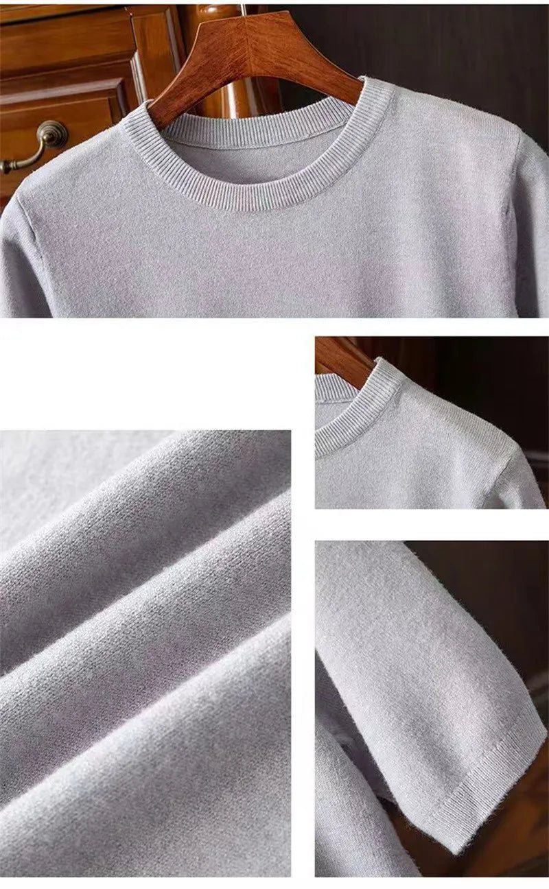 Korean Superfine Merino Cashmere T-shirt Men Base Layer Merino Shirt Wicking Breathable Short T-shirt Luxury Clothing Thick