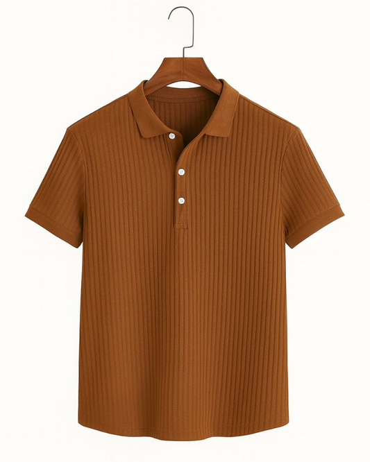 Ribbed Button-Up Polo Shirt