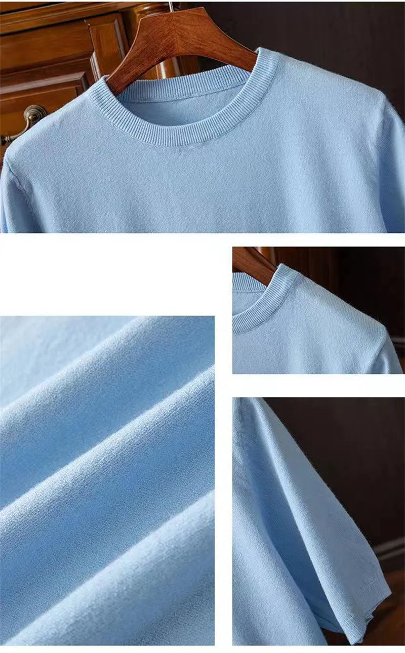 Korean Superfine Merino Cashmere T-shirt Men Base Layer Merino Shirt Wicking Breathable Short T-shirt Luxury Clothing Thick