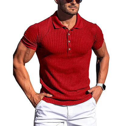 Ribbed Button-Up Polo Shirt
