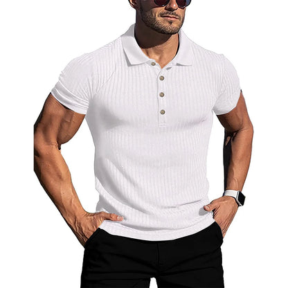 Ribbed Button-Up Polo Shirt