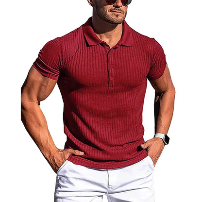 Ribbed Button-Up Polo Shirt