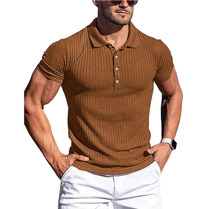 Ribbed Button-Up Polo Shirt