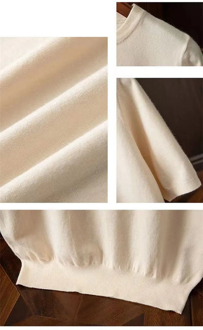 Korean Superfine Merino Cashmere T-shirt Men Base Layer Merino Shirt Wicking Breathable Short T-shirt Luxury Clothing Thick