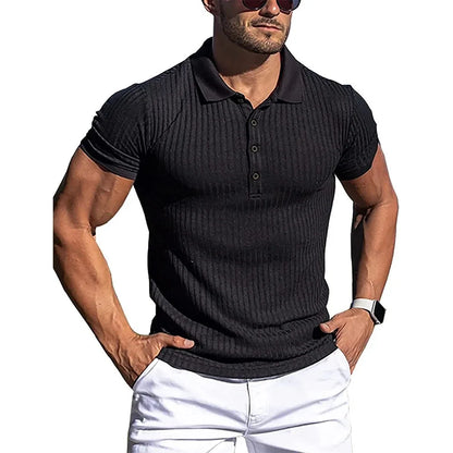 Ribbed Button-Up Polo Shirt