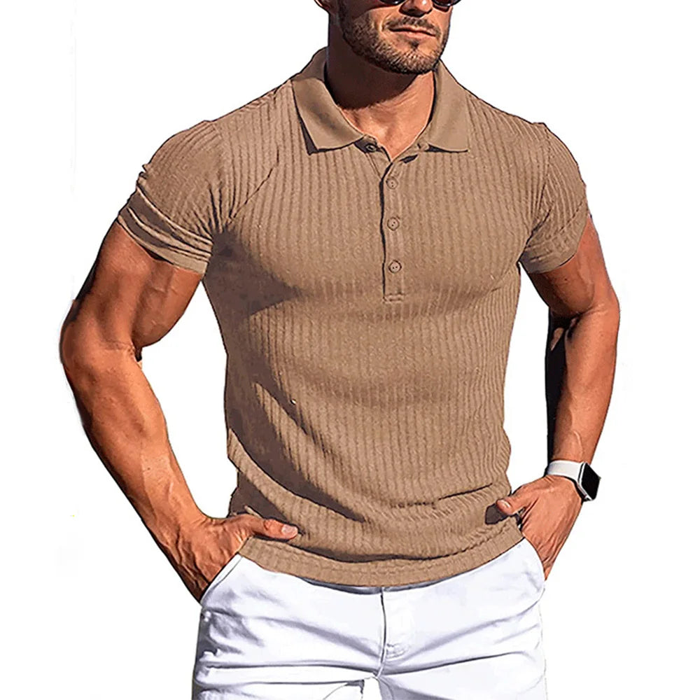 Ribbed Button-Up Polo Shirt