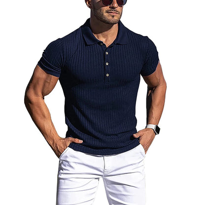 Ribbed Button-Up Polo Shirt