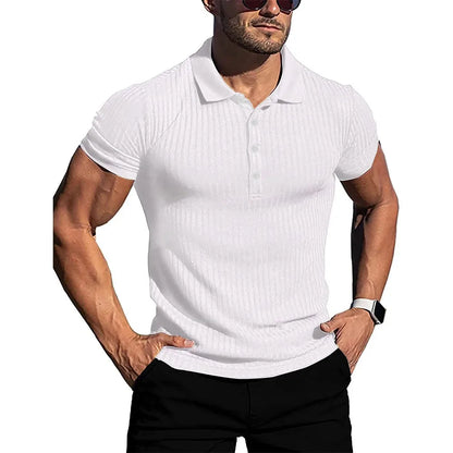 Ribbed Button-Up Polo Shirt