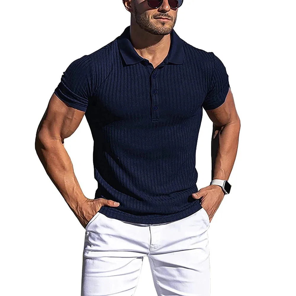 Ribbed Button-Up Polo Shirt
