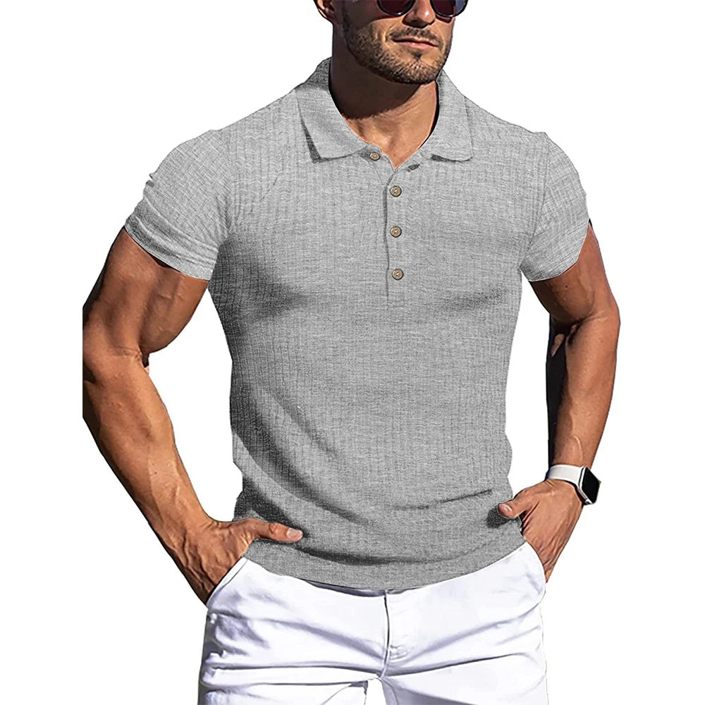 Ribbed Button-Up Polo Shirt